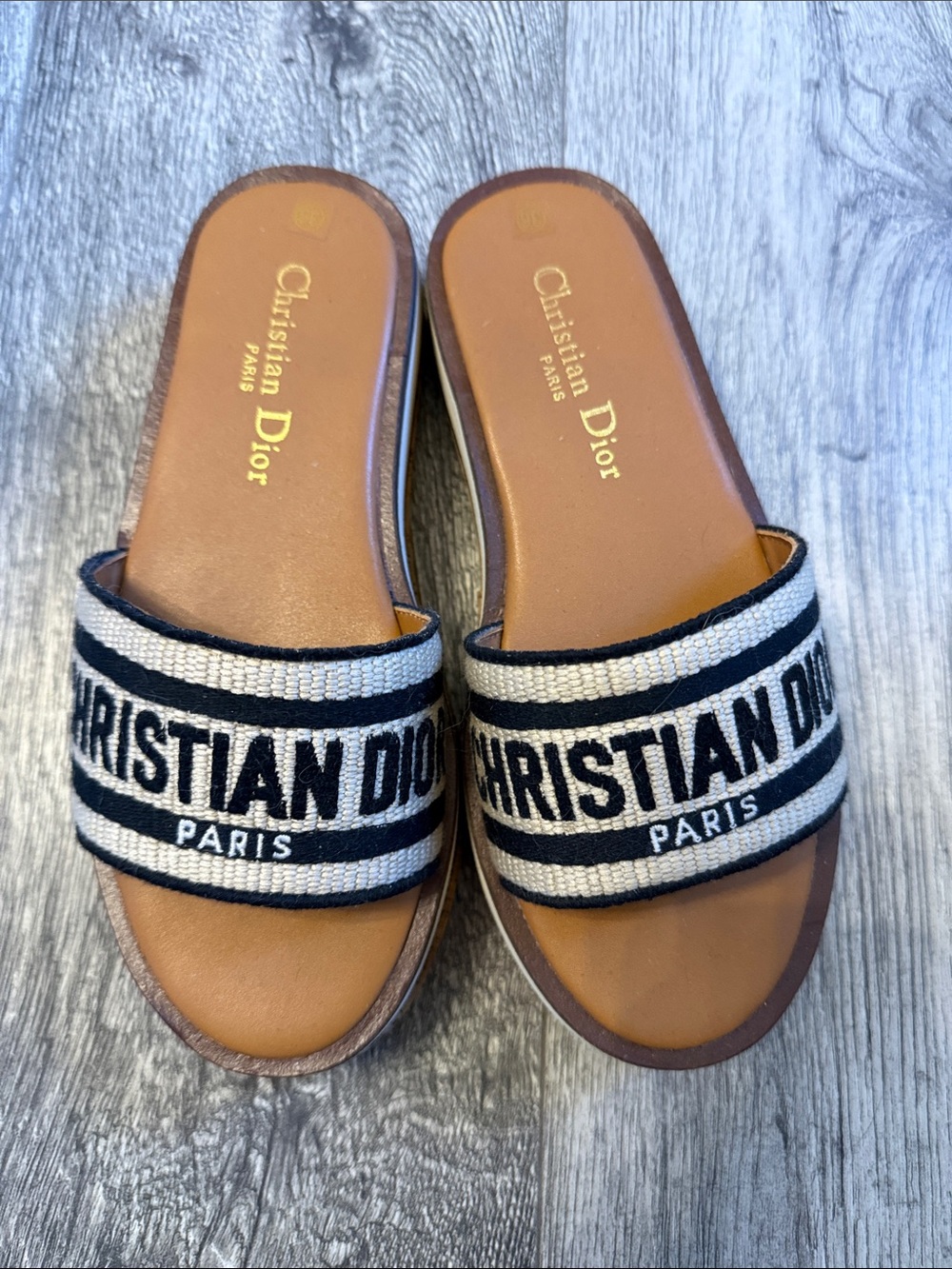 Dior Black & White Logo Slide Mules